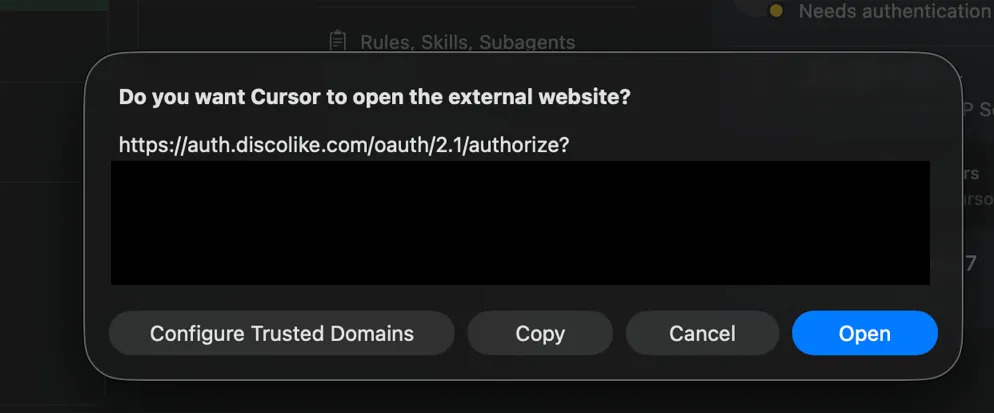 Open external website dialog