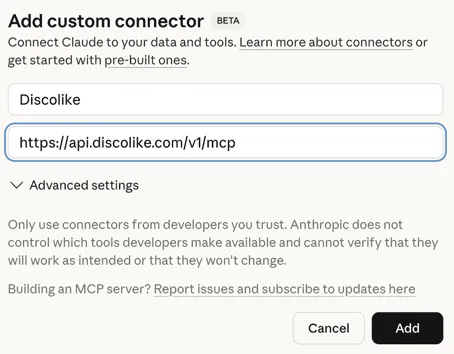 Add custom connector dialog